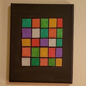 Handpainted Colorful Geometric Checkered Art Original Painting On Canvas Signed
